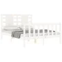 Double bed frame with white solid wood headboard by vidaXL, Beds and slatted bases - Ref: Foro24-3192787, Price: 132,24 €, Di...