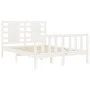 Double bed frame with white solid wood headboard by vidaXL, Beds and slatted bases - Ref: Foro24-3192787, Price: 132,24 €, Di...
