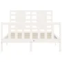 Double bed frame with white solid wood headboard by vidaXL, Beds and slatted bases - Ref: Foro24-3192787, Price: 132,24 €, Di...