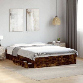 Cama con cajones madera de ingeniería roble ahumado 120x190 cm Cama con cajones madera de ingeniería roble ahumado 120x190 cm
