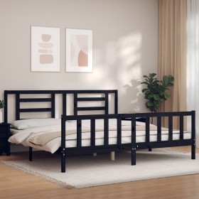 Bed frame with black solid wood headboard 200x200 cm by vidaXL, Beds and slatted bases - Ref: Foro24-3192905, Price: 206,97 €...