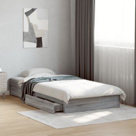 Cama con cajones madera de ingeniería gris Sonoma 75x190 cm Cama con cajones madera de ingeniería gris Sonoma 75x190 cm