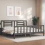 Gray solid wood bed frame with headboard 200x200 cm by vidaXL, Beds and slatted bases - Ref: Foro24-3192903, Price: 169,23 €,...