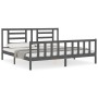 Gray solid wood bed frame with headboard 200x200 cm by vidaXL, Beds and slatted bases - Ref: Foro24-3192903, Price: 171,37 €,...