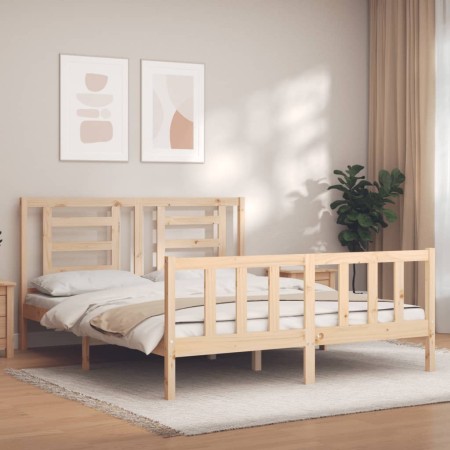 Bed frame with solid wood headboard 160x200 cm by vidaXL, Beds and slatted bases - Ref: Foro24-3192891, Price: 132,19 €, Disc...