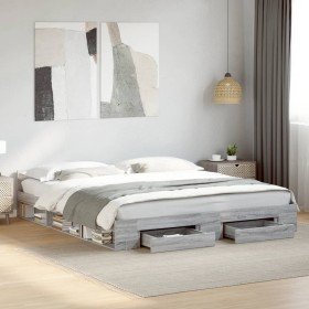 Cama con cajones madera ingeniería gris Sonoma 200x200 cm Cama con cajones madera ingeniería gris Sonoma 200x200 cm