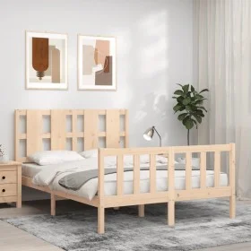 Double bed frame with solid wood headboard by vidaXL, Beds and slatted bases - Ref: Foro24-3192201, Price: 119,40 €, Discount: %