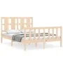 Double bed frame with solid wood headboard by vidaXL, Beds and slatted bases - Ref: Foro24-3192201, Price: 119,40 €, Discount: %
