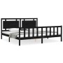 Bed frame with black solid wood headboard 200x200 cm by vidaXL, Beds and slatted bases - Ref: Foro24-3192190, Price: 220,32 €...