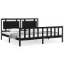 Bed frame with black solid wood headboard 200x200 cm by vidaXL, Beds and slatted bases - Ref: Foro24-3192190, Price: 217,62 €...