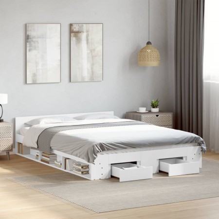 Estructura cama con cajones madera ingeniería blanca 150x200 cm