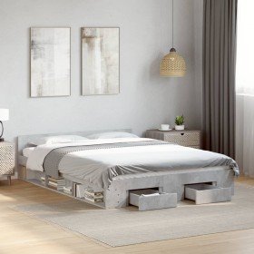 Cama con cajones madera ingeniería gris hormigón 150x200 cm Cama con cajones madera ingeniería gris hormigón 150x200 cm