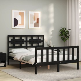 Bed frame with black solid wood headboard 140x190 cm by vidaXL, Beds and slatted bases - Ref: Foro24-3192540, Price: 180,25 €...