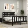 Bed frame with black solid wood headboard 140x190 cm by vidaXL, Beds and slatted bases - Ref: Foro24-3192540, Price: 178,04 €...