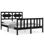 Bed frame with black solid wood headboard 140x190 cm by vidaXL, Beds and slatted bases - Ref: Foro24-3192540, Price: 180,25 €...