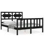 Bed frame with black solid wood headboard 140x190 cm by vidaXL, Beds and slatted bases - Ref: Foro24-3192540, Price: 178,04 €...