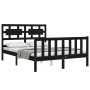 Bed frame with black solid wood headboard 140x190 cm by vidaXL, Beds and slatted bases - Ref: Foro24-3192540, Price: 180,25 €...