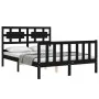 Bed frame with black solid wood headboard 140x190 cm by vidaXL, Beds and slatted bases - Ref: Foro24-3192540, Price: 178,04 €...
