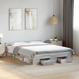 Cama con cajones madera ingeniería gris Sonoma 150x200 cm en Camas y somieres | Comprar online en Foro24
