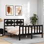 Bed frame with black solid wood headboard 140x190 cm by vidaXL, Beds and slatted bases - Ref: Foro24-3192540, Price: 180,25 €...