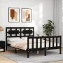 Bed frame with black solid wood headboard 140x190 cm by vidaXL, Beds and slatted bases - Ref: Foro24-3192540, Price: 178,04 €...