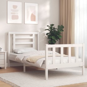 Estructura de cama con cabecero madera maciza blanco 90x200 cm de vidaXL, Camas y somieres - Ref: Foro24-3192867, Precio: 95,...