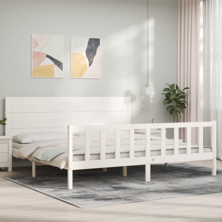 Weißer Massivholzbettrahmen mit Kopfteil 200x200 cm von vidaXL, Betten und Lattenroste - Ref: Foro24-3192772, Preis: 211,29 €...
