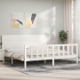 Weißer Massivholzbettrahmen mit Kopfteil 200x200 cm von vidaXL, Betten und Lattenroste - Ref: Foro24-3192772, Preis: 211,29 €...