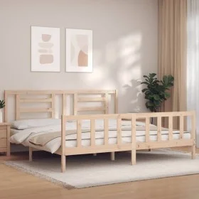 Bed frame with solid wood headboard 200x200 cm by vidaXL, Beds and slatted bases - Ref: Foro24-3192901, Price: 142,73 €, Disc...