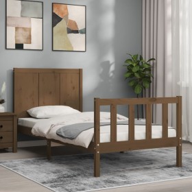 Estructura de cama con cabecero madera maciza marrón miel