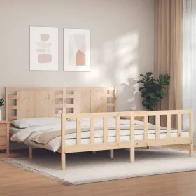 Bed frame with solid wood headboard 200x200 cm by vidaXL, Beds and slatted bases - Ref: Foro24-3192836, Price: 156,43 €, Disc...