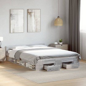 Cama con cajones madera ingeniería gris Sonoma 120x190 cm Cama con cajones madera ingeniería gris Sonoma 120x190 cm