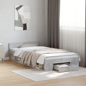 Cama con cajón madera de ingeniería gris hormigón 90x190 cm Cama con cajón madera de ingeniería gris hormigón 90x190 cm
