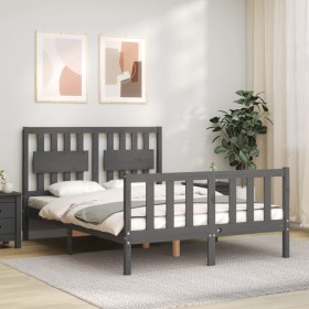 Estructura de cama con cabecero madera maciza gris 120x200 cm