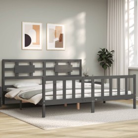 Grauer Massivholzbettrahmen mit Kopfteil 200x200 cm von vidaXL, Betten und Lattenroste - Ref: Foro24-3192578, Preis: 174,80 €...