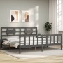 Gray solid wood bed frame with headboard 200x200 cm by vidaXL, Beds and slatted bases - Ref: Foro24-3192578, Price: 174,80 €,...