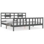 Gray solid wood bed frame with headboard 200x200 cm by vidaXL, Beds and slatted bases - Ref: Foro24-3192578, Price: 174,80 €,...