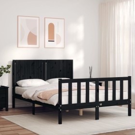 Estructura de cama con cabecero madera maciza negro 140x190 cm