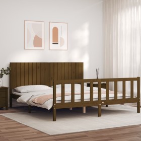 Estructura de cama con cabecero madera maciza marrón miel