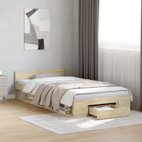 Cama con cajón madera ingeniería roble Sonoma 100x200 cm en Camas y somieres | Comprar online en Foro24
