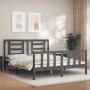 Double bed frame with gray solid wood headboard by vidaXL, Beds and slatted bases - Ref: Foro24-3192888, Price: 157,75 €, Dis...