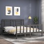 Double bed frame with gray solid wood headboard by vidaXL, Beds and slatted bases - Ref: Foro24-3192888, Price: 151,10 €, Dis...