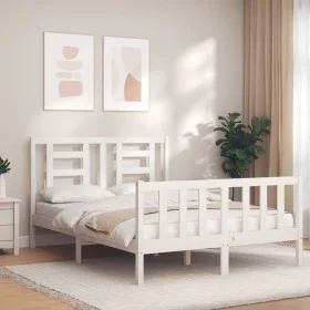 White solid wood bed frame with headboard 140x190 cm by vidaXL, Beds and slatted bases - Ref: Foro24-3192862, Price: 133,68 €...