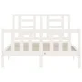 White solid wood bed frame with headboard 140x190 cm by vidaXL, Beds and slatted bases - Ref: Foro24-3192862, Price: 133,68 €...
