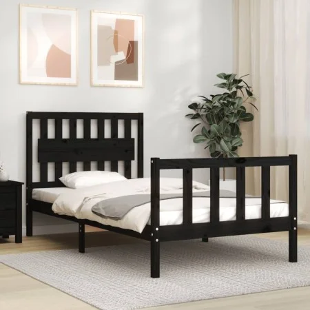 Bed frame with black solid wood headboard 100x200 cm by vidaXL, Beds and slatted bases - Ref: Foro24-3192420, Price: 136,72 €...