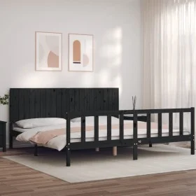 Bed frame with black solid wood headboard 200x200 cm by vidaXL, Beds and slatted bases - Ref: Foro24-3192970, Price: 223,73 €...