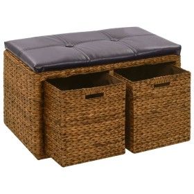 Bank with 2 baskets seagrass 71x40x42 cm brown by vidaXL, Benches for halls and storage - Ref: Foro24-246118, Price: 123,46 €...