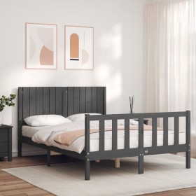 Estructura de cama con cabecero madera maciza gris 140x200 cm