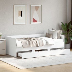 Sofá cama con cajones sin colchón blanco 90x200 cm en Camas y somieres | Comprar online en Foro24