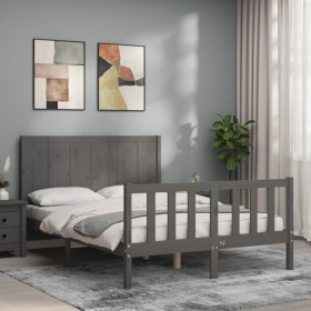 Estructura de cama con cabecero madera maciza gris 120x200 cm